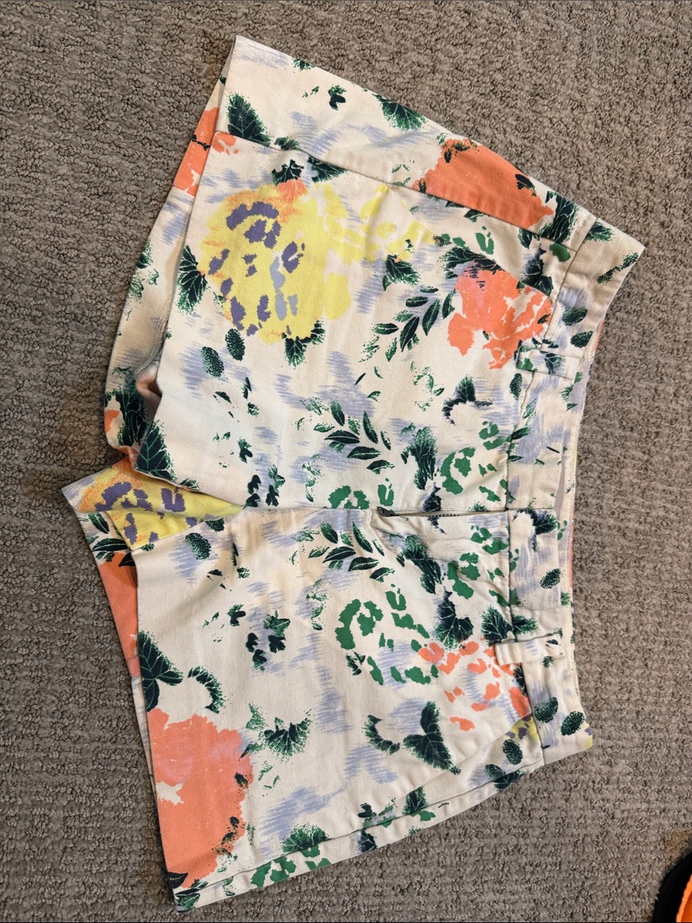 GAP Floral Cotton Blend Shorts - Cream with Green, Coral & Yellow